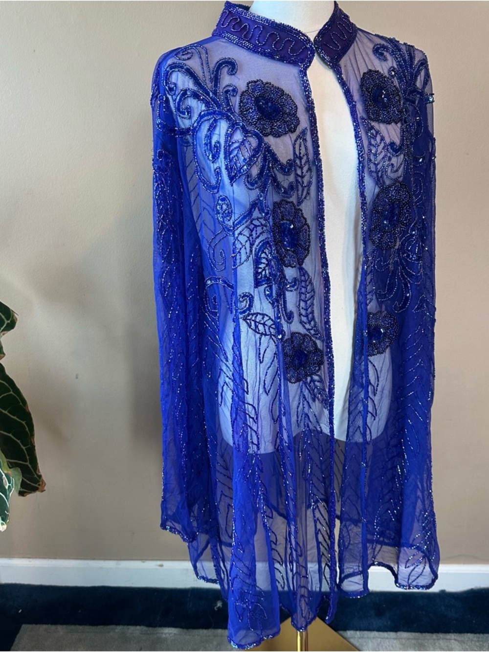 Vintage Sheer Beaded duster in Royal Blue